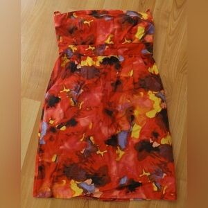New York & Company Strapless Red and Yellow Dress